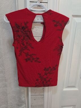 Vintage Dynamite Red Floral Cutout Back Tank Top